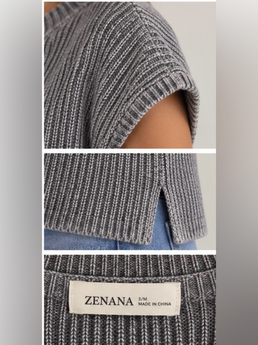 Zenana Outfitters Gray Ribbed Crewneck Pocket Sweater NWOT - Picture 5 of 9